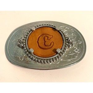 Vintage Silver Tone Add Your Own Stone or Initial Western Style Belt Buckle
